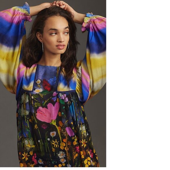 Anthropologie Bl-nk Miranda Peasant Blouse new  violet color nwt SIZE M - Picture 1 of 9